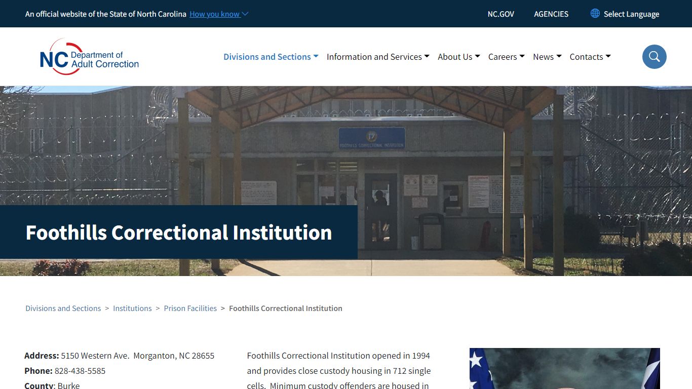 Foothills Correctional Institution | NC DAC