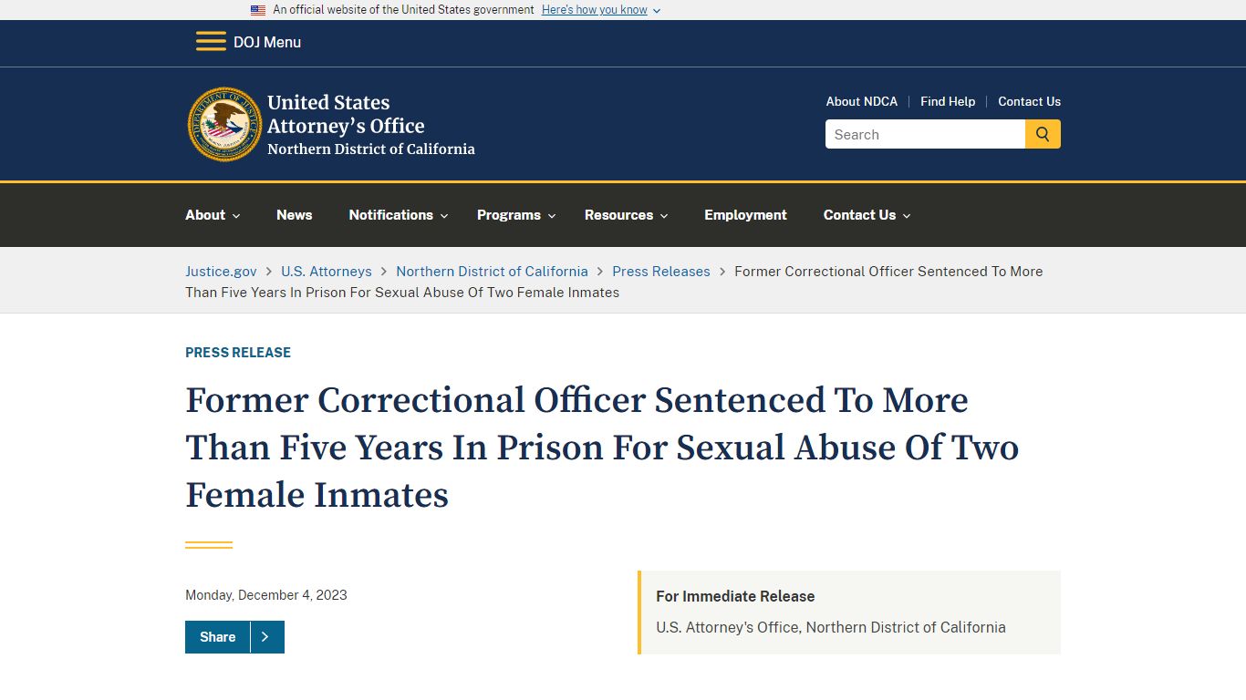 Former Correctional Officer Sentenced To More Than Five Years In Prison ...